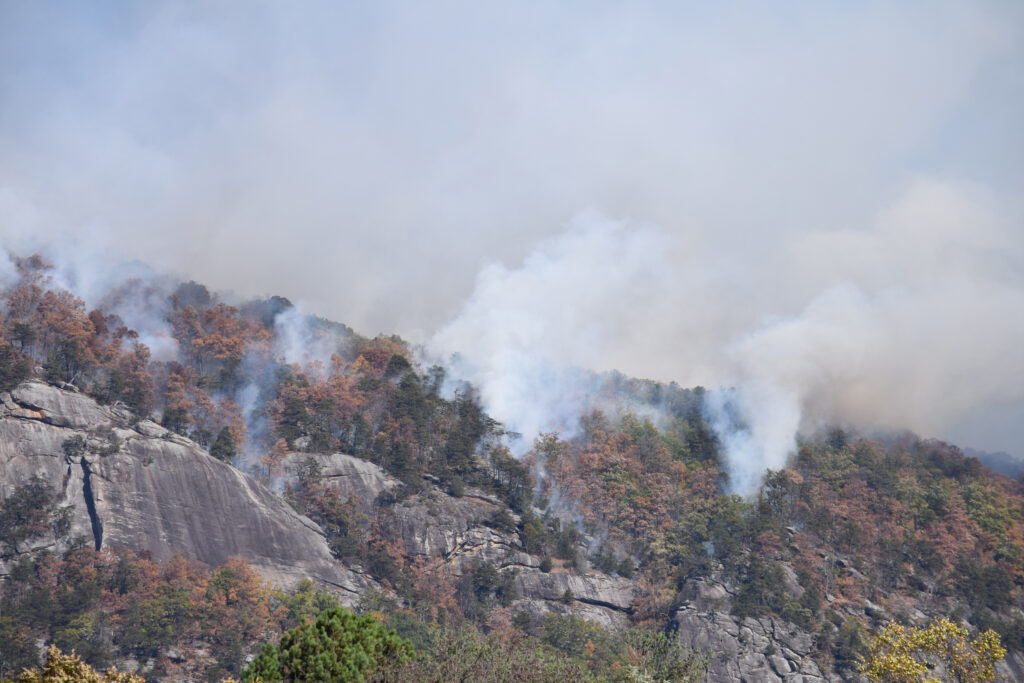 The Party Rock fire burns near Chimney Rock State Park in November 2016.