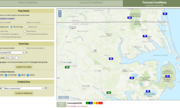 A screenshot of the Fire Weather Intelligence Portal showing forecasted Energy Release Component for northeastern North Carolina and southeastern Virginia