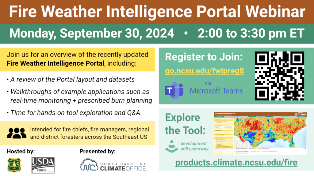 An announcement of the Fire Weather Intelligence Portal Webinar on Monday, September 30