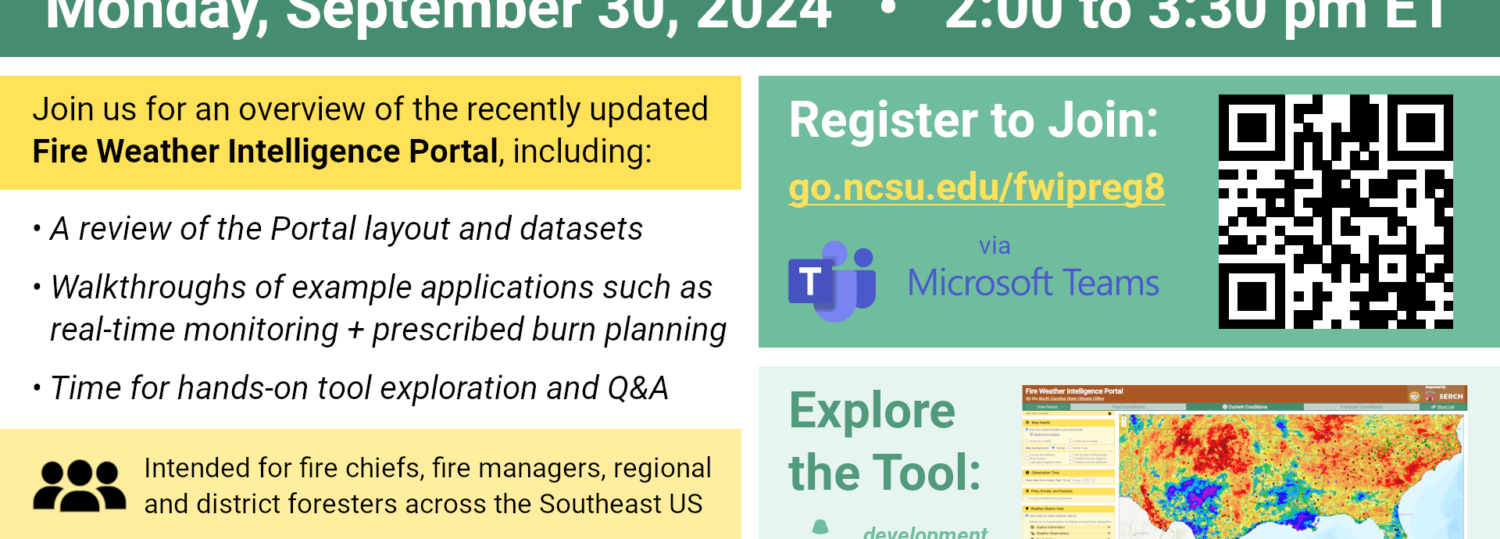 An announcement of the Fire Weather Intelligence Portal Webinar on Monday, September 30