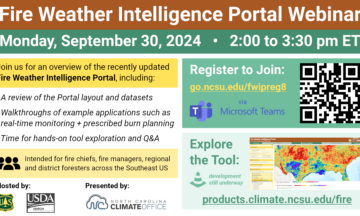 An announcement of the Fire Weather Intelligence Portal Webinar on Monday, September 30