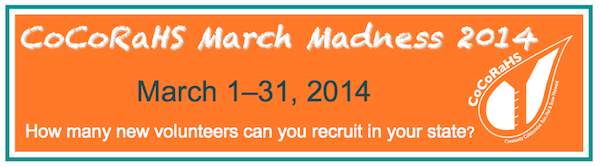 CoCoRaHS March Madness 2014