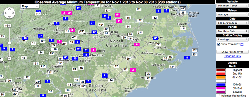 A Frigid End to Fall in November - North Carolina State Climate Office