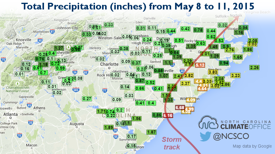 rainfall totals map north carolina