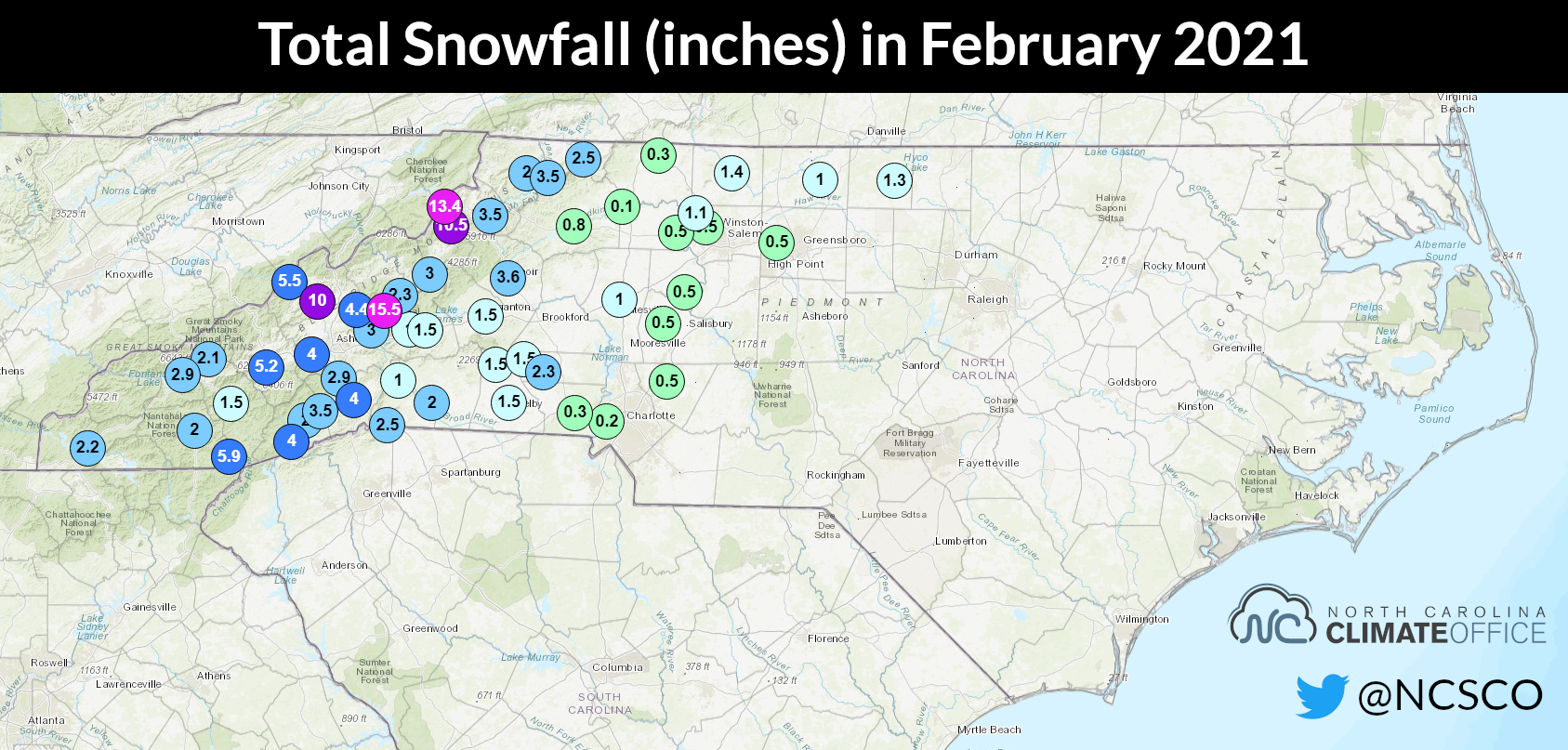 Very Wet, Fairly Cold, but Rarely Snow This February North Carolina