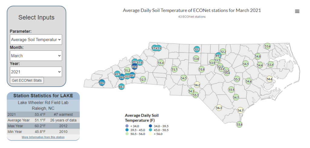 Average soil temperatures from our ECONet in March 2021, from the Monthly Snapshot Viewer.