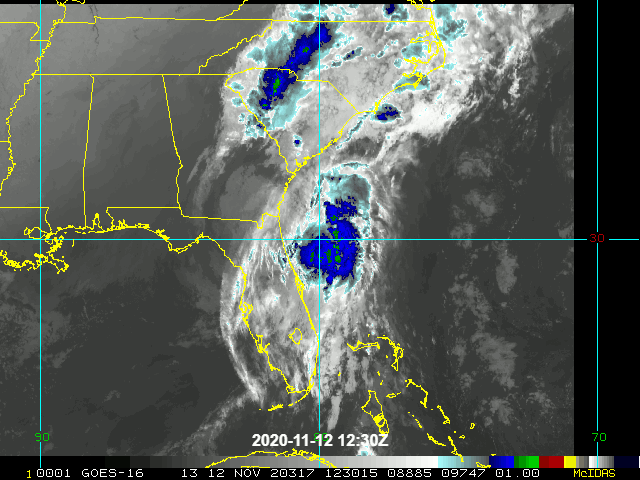 Infrared satellite imagery from Tropical Storm Eta in November 2020