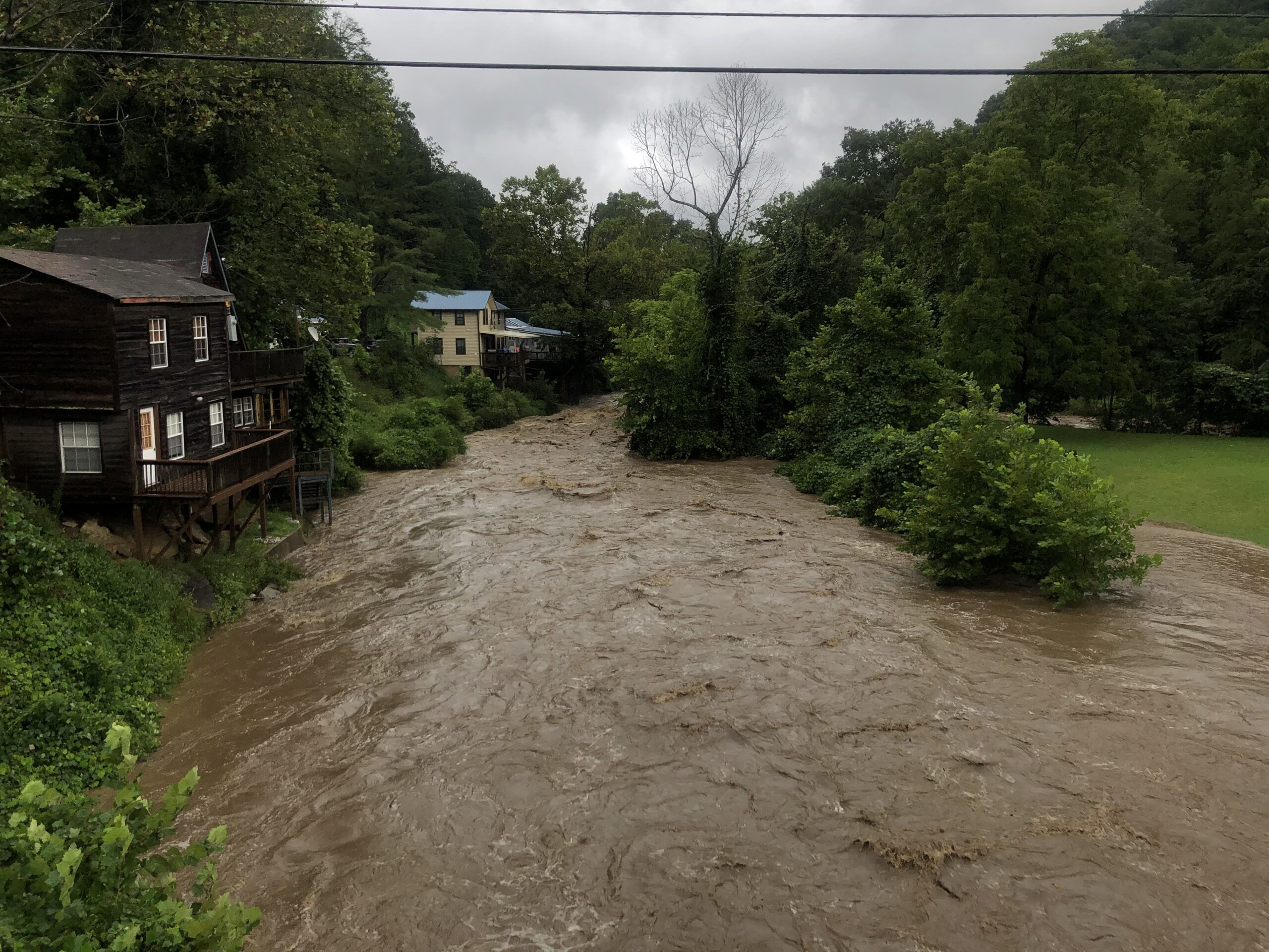 A photo of the swollen Broad River in Bat Cave, NC