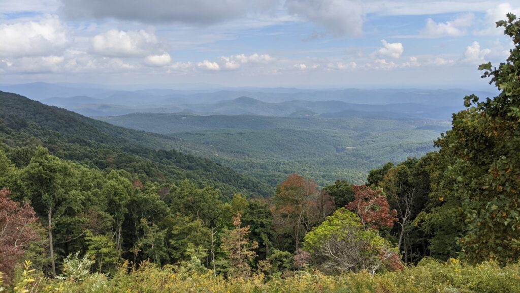 A photo of changing leaf colors in the northern Mountains of North Carolina