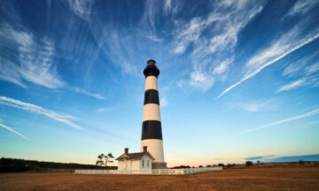 A photograph of the Bodie Island lighthouse