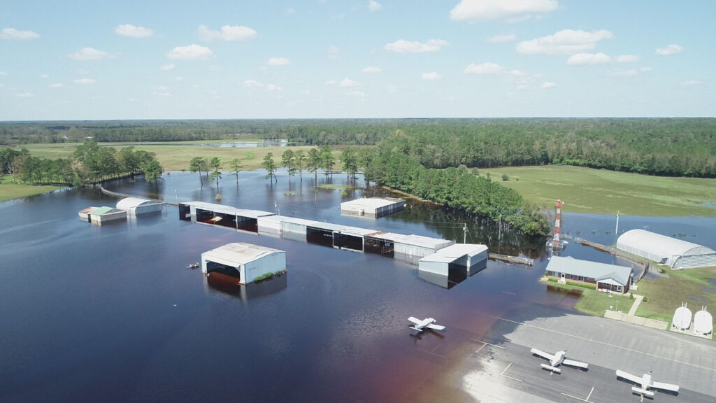 A photo of flooding at the airport in Wallace after Hurricane Florence