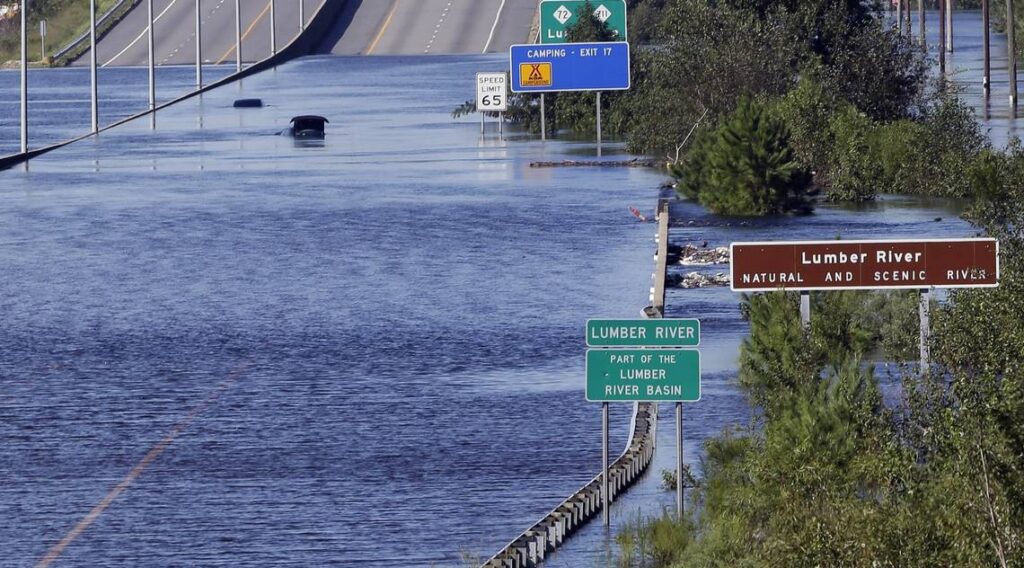 A photo of Interstate 95 in Lumberton under water after Hurricane Florence