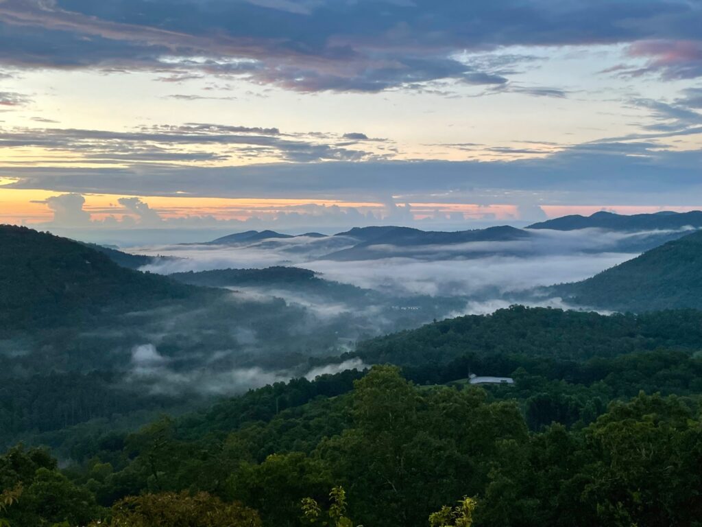 Foggy photo in the mountains on an early morning in August