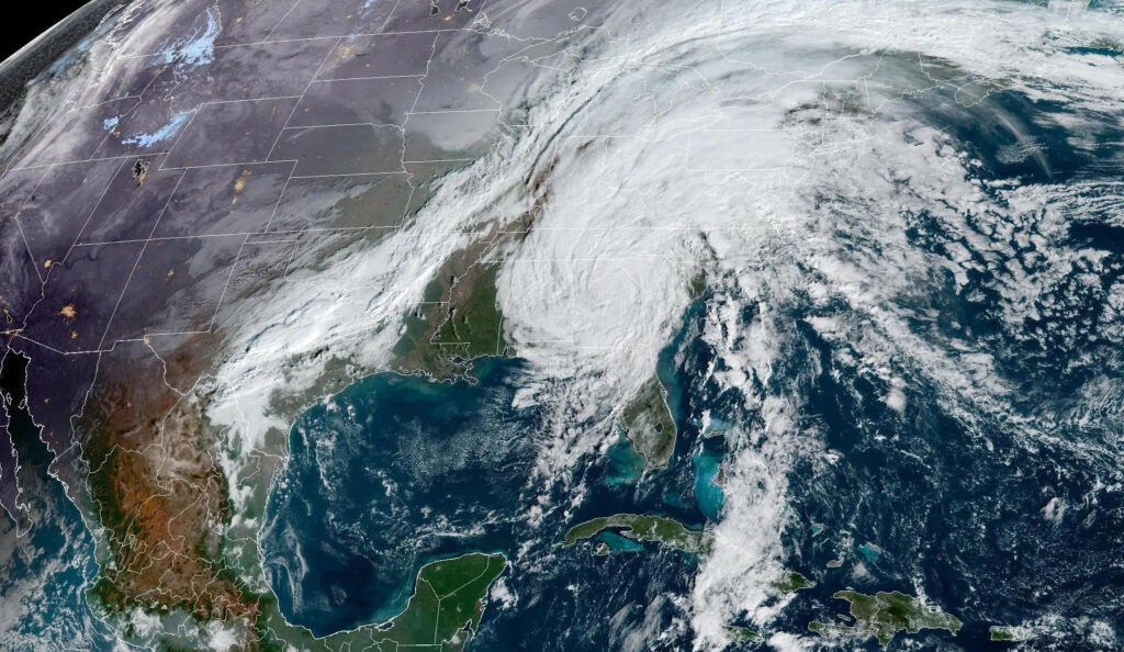 A satellite image of Nicole moving over the Southeastern US on November 11