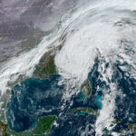 A satellite image of Nicole moving over the Southeast US on November 11