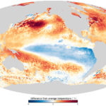A map of global sea surface temperature anomalies from October 2022