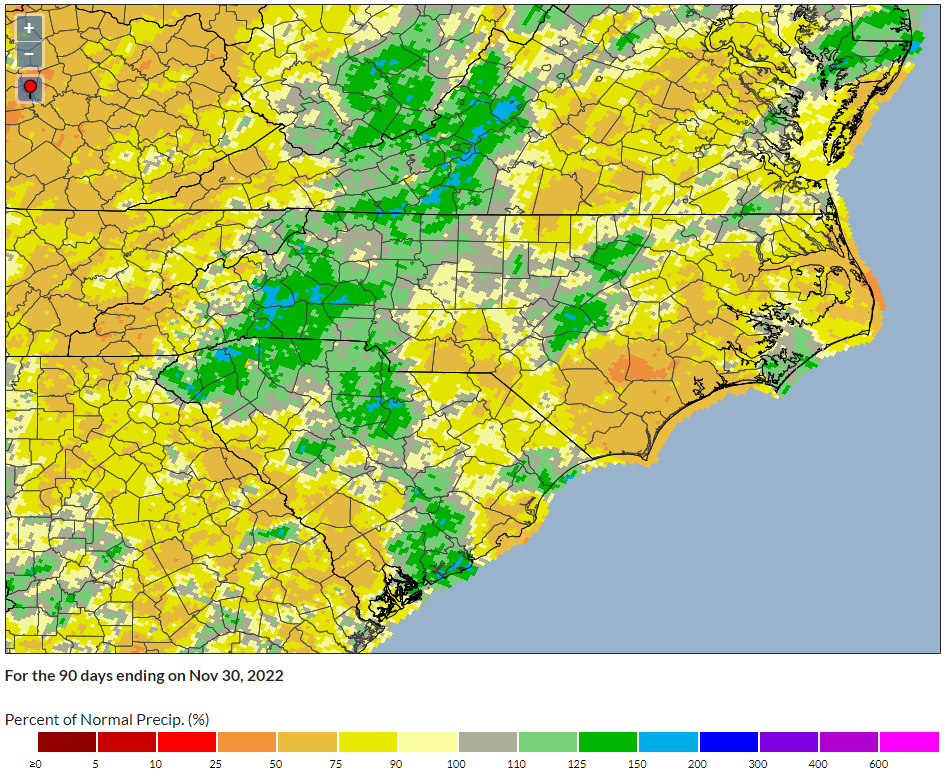 Percentage map of normal precipitation for fall 2022