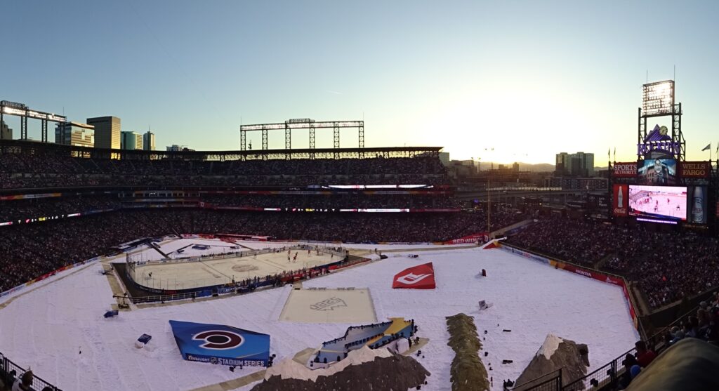 A photo of the rink for the outdoor Stadium Series game in Denver, CO, in 2016