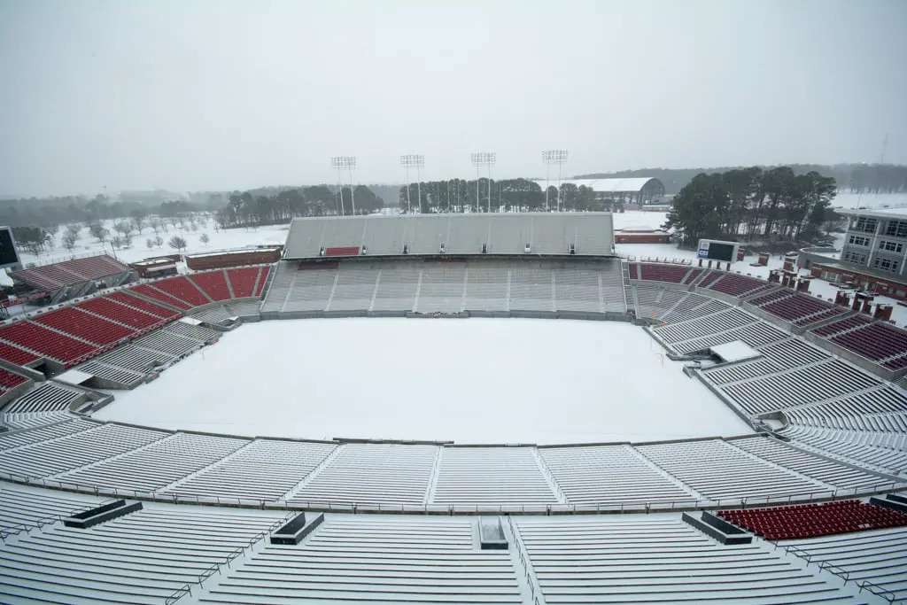 A photo of Carter-Finley Stadium in the snow from February 2015