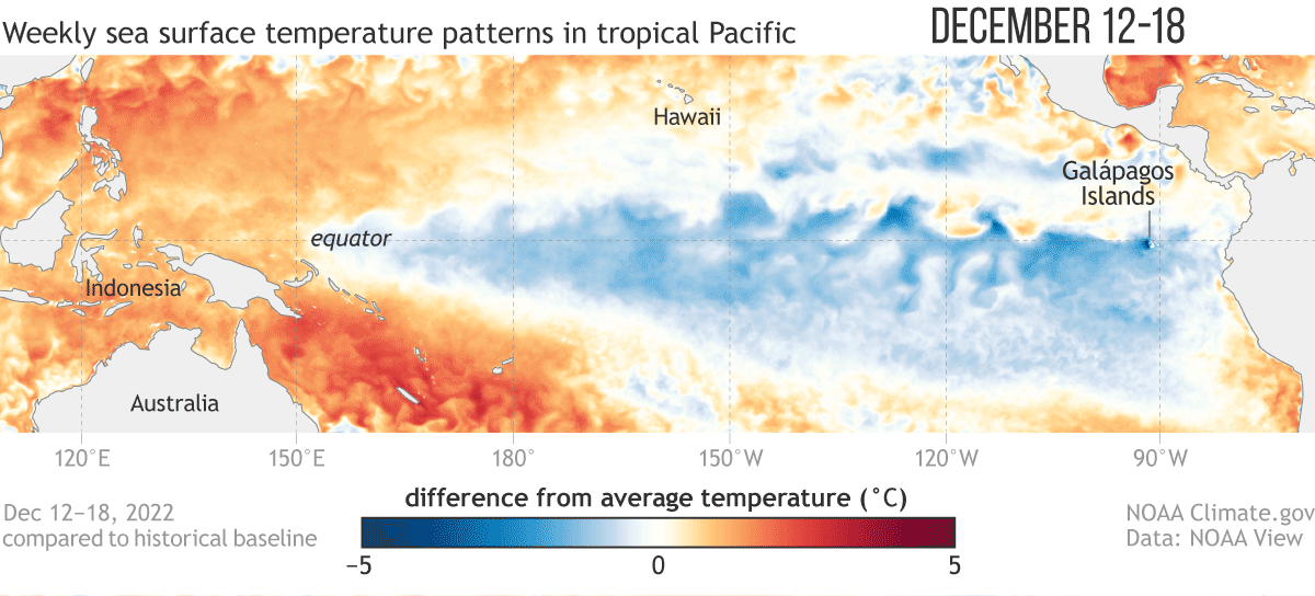 An animation of Pacific sea surface temperature anomalies during winter 2022-23