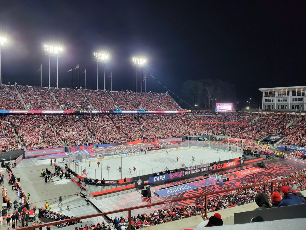 A picture of gameplay during the NHL Stadium Series match on February 18