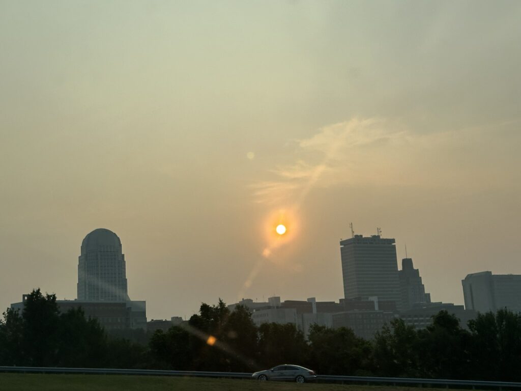 A photo of a smoky haze over Winston-Salem on June 6
