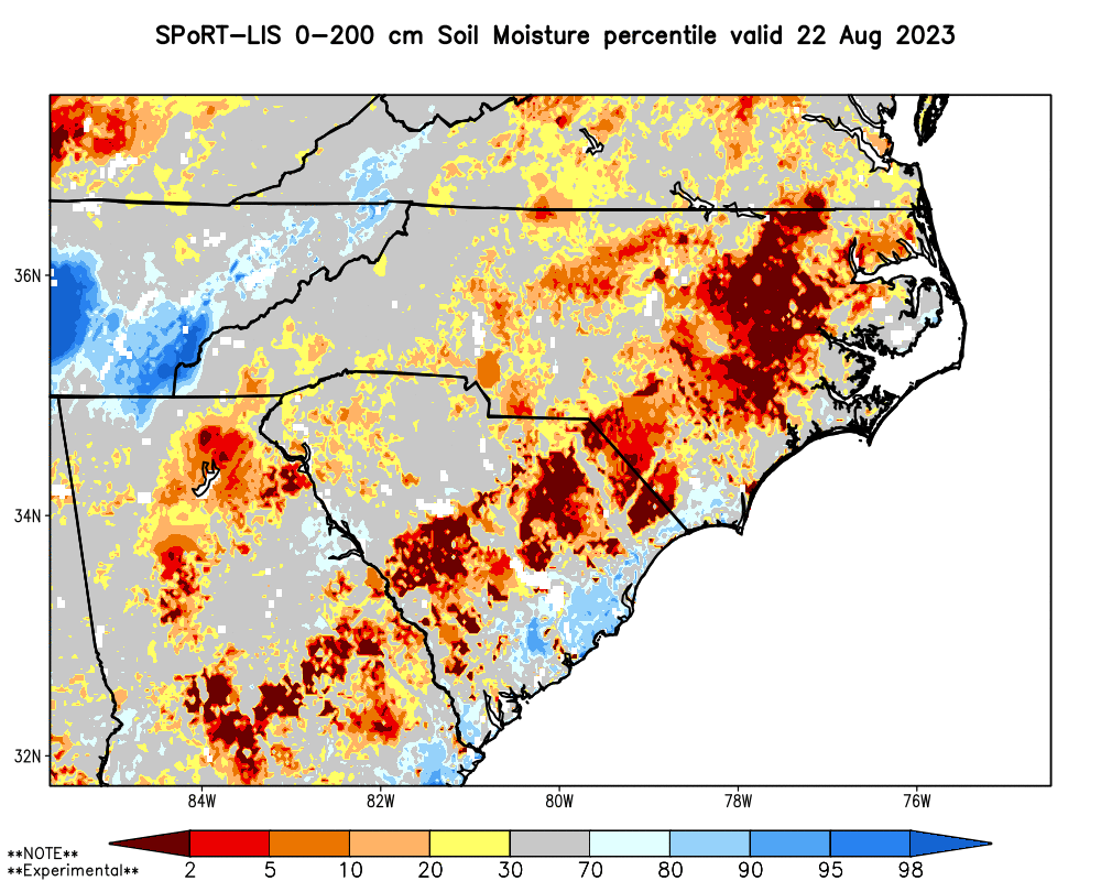 A map of 0-200 cm soil moisture percentiles