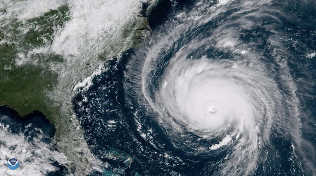 A satellite image of Hurricane Florence approaching North Carolina on September 12, 2018