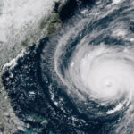 A satellite image of Hurricane Florence approaching North Carolina on September 12, 2018