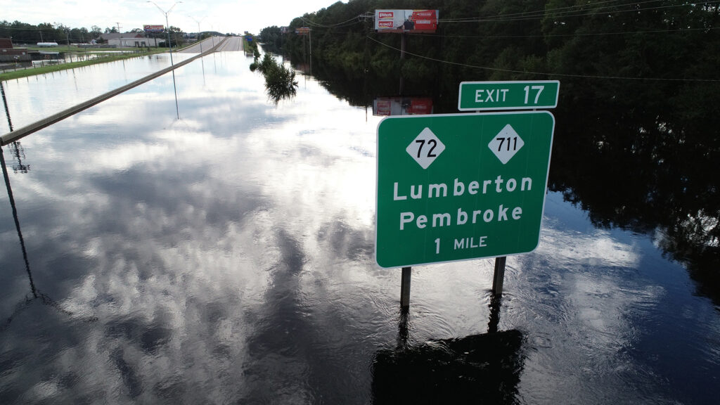 A photo of Interstate 95 underwater in Lumberton after Hurricane Florence