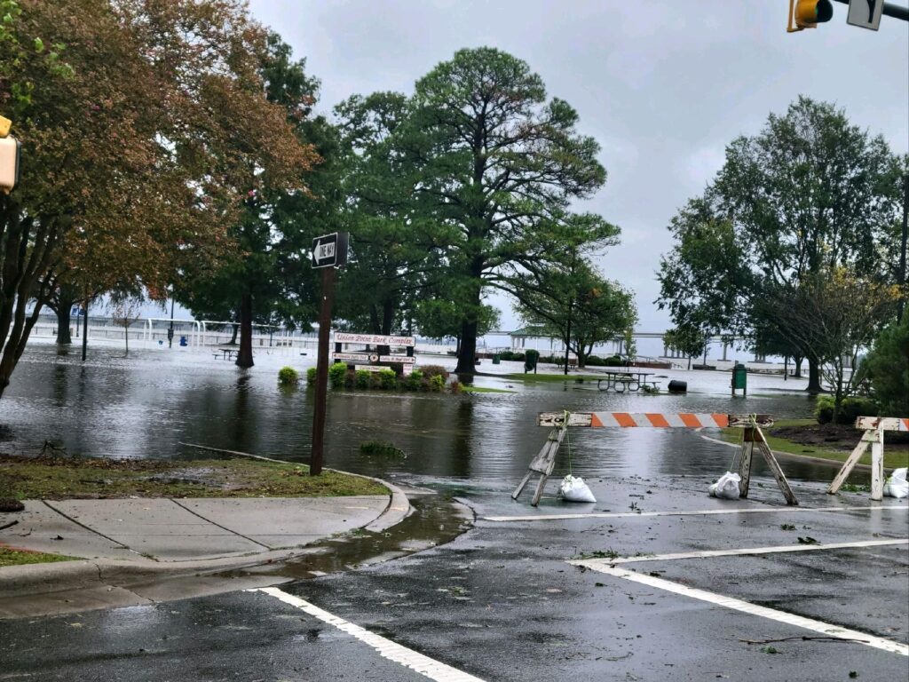 A photo of flooding in the Union Point Park Complex in New Bern after Tropical Storm Ophelia