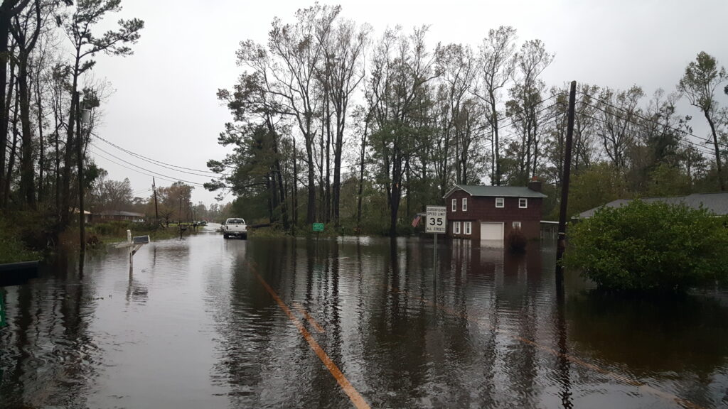 A photo of flooding in a neighborhood in Wilmington after Florence