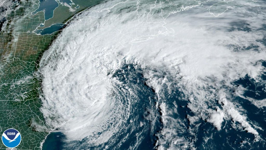 A satellite image of Ophelia over eastern North Carolina on Saturday morning