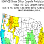 A map of climate division-based precipitation anomalies in moderate to strong El Niño winters