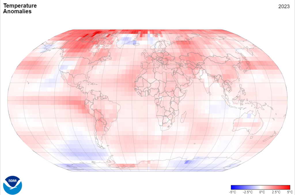 A map of global temperature anomalies in 2023