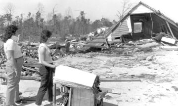 A photo of a damaged home in Roseboro, NC, after the March 28, 1984, tornado outbreak