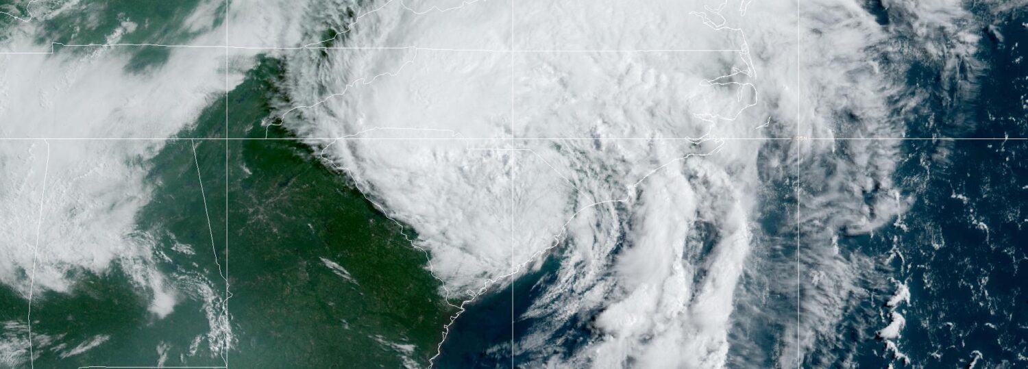 A satellite image of Tropical Storm Debby over the Carolinas on Thursday, August 8