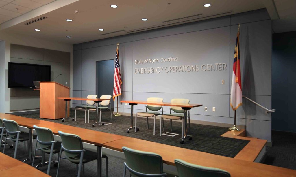 A photo of the state Emergency Operations Center in Raleigh