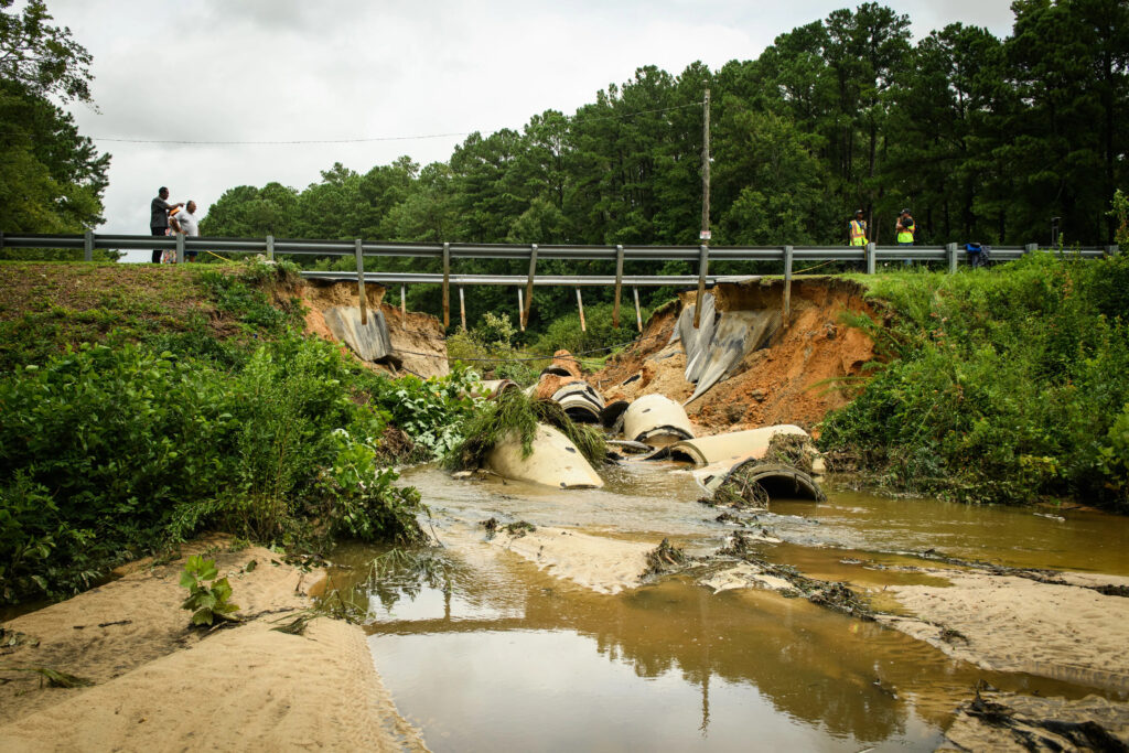 A photo of the dam failure in Fayetteville following Tropical Storm Debby