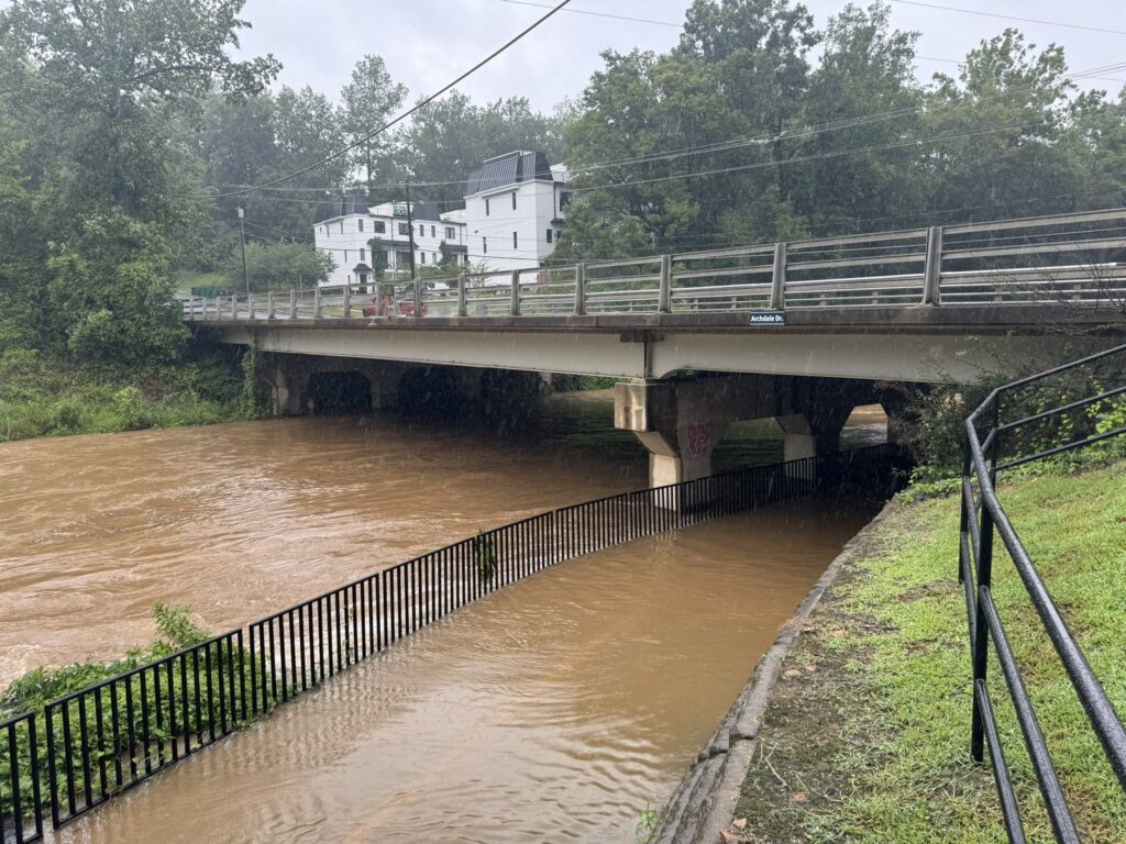 A photo of flooding on Little Sugar Creek Trail in Charlotte during Tropical Storm Debby