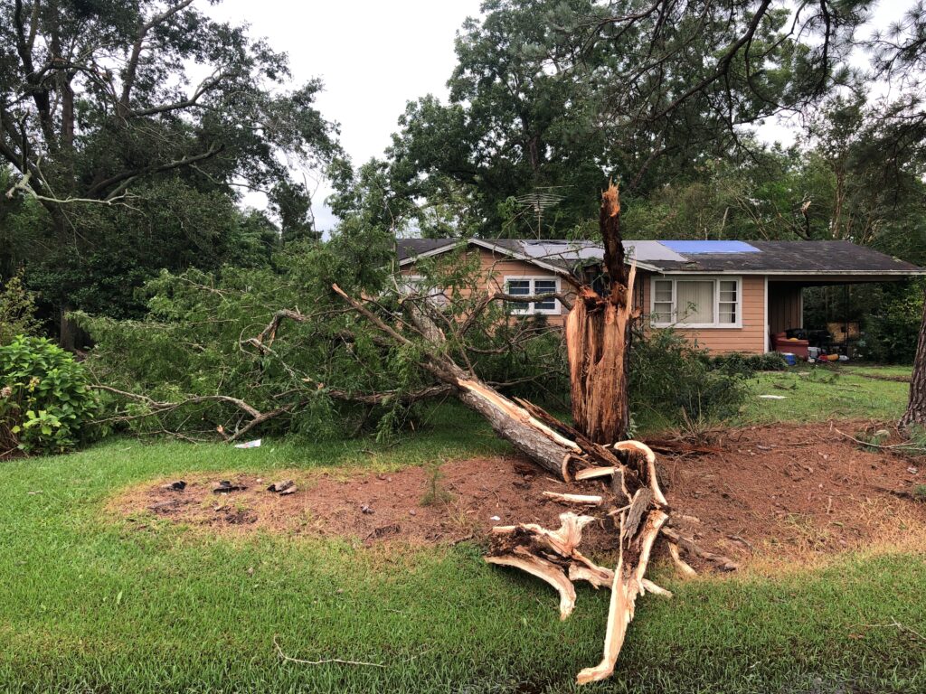 A photo of tornado damage at a home in Sampson County