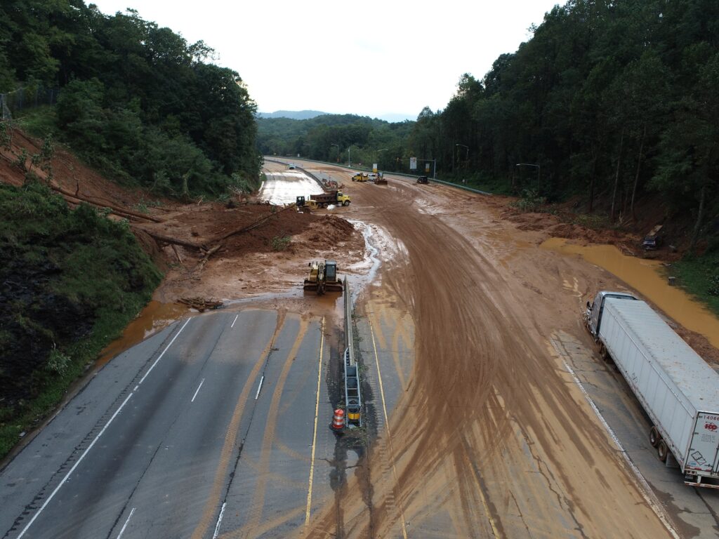 A photo of a landslide along Interstate 40 in Buncombe County