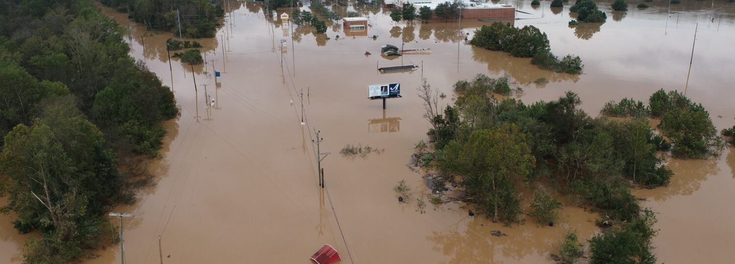 An aerial photo of flooding in Silver Creek after Helene