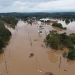 An aerial photo of flooding in Silver Creek after Helene