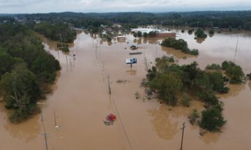 An aerial photo of flooding in Silver Creek after Helene