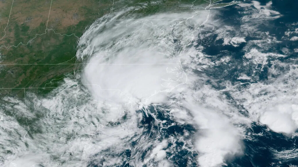 Satellite image of Potential Tropical Storm 8 on Monday, September 16 over the Carolinas