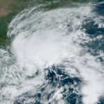 A satellite image of Potential Tropical Cyclone Eight on Monday, September 16 over the Carolinas