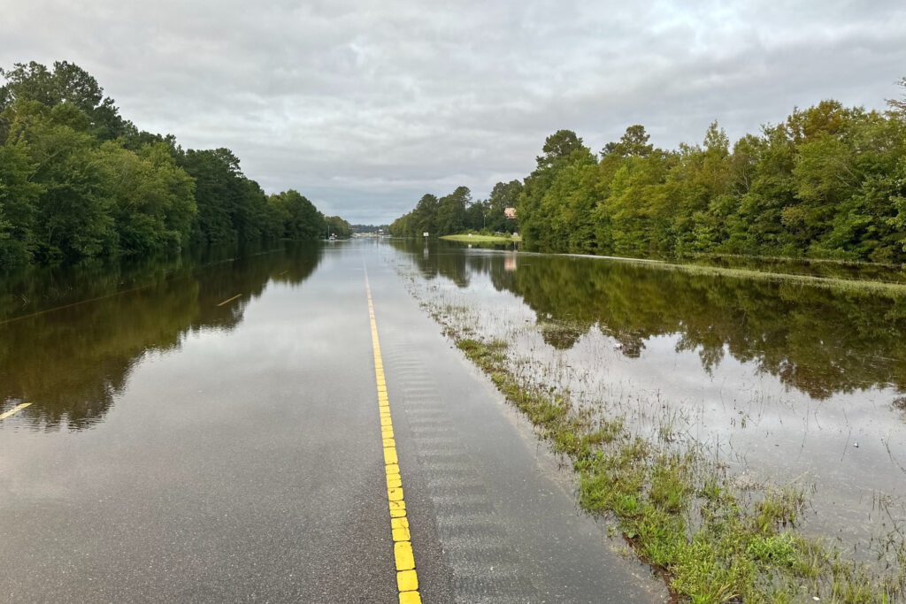 A photo of flooding along Highway 17 in Brunswick County after PTC8