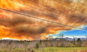 A photo of smoke from the Linville Gorge wildfire in March 2017 over Burke County, NC