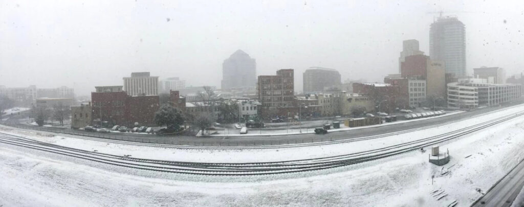 A panoramic photo of snow in Durham on January 17, 2018